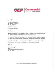 Commercial General Contractor in Orlando Review - CEP Letter